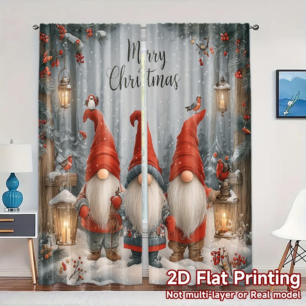 

Set Of 2 Contemporary Flat Printing Jit Curtains Without Rod Gnome Wonderland Chic Versatile Polyester Curtain W100*H70(CM)-Grommet top&1PCS