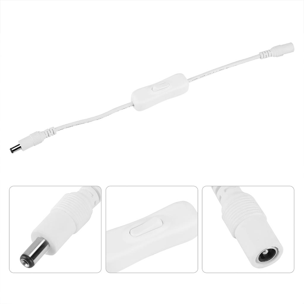 5Pcs 28.5cm DC Power Adapter Connector Inline with ON OFF Switch for LED Strip Lights White