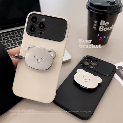 Metal Bear Bracket Suitable for 13ProMax IPhone Case IPhone 15 Cartoon 14 All Inclusive 16 Soft Huawei