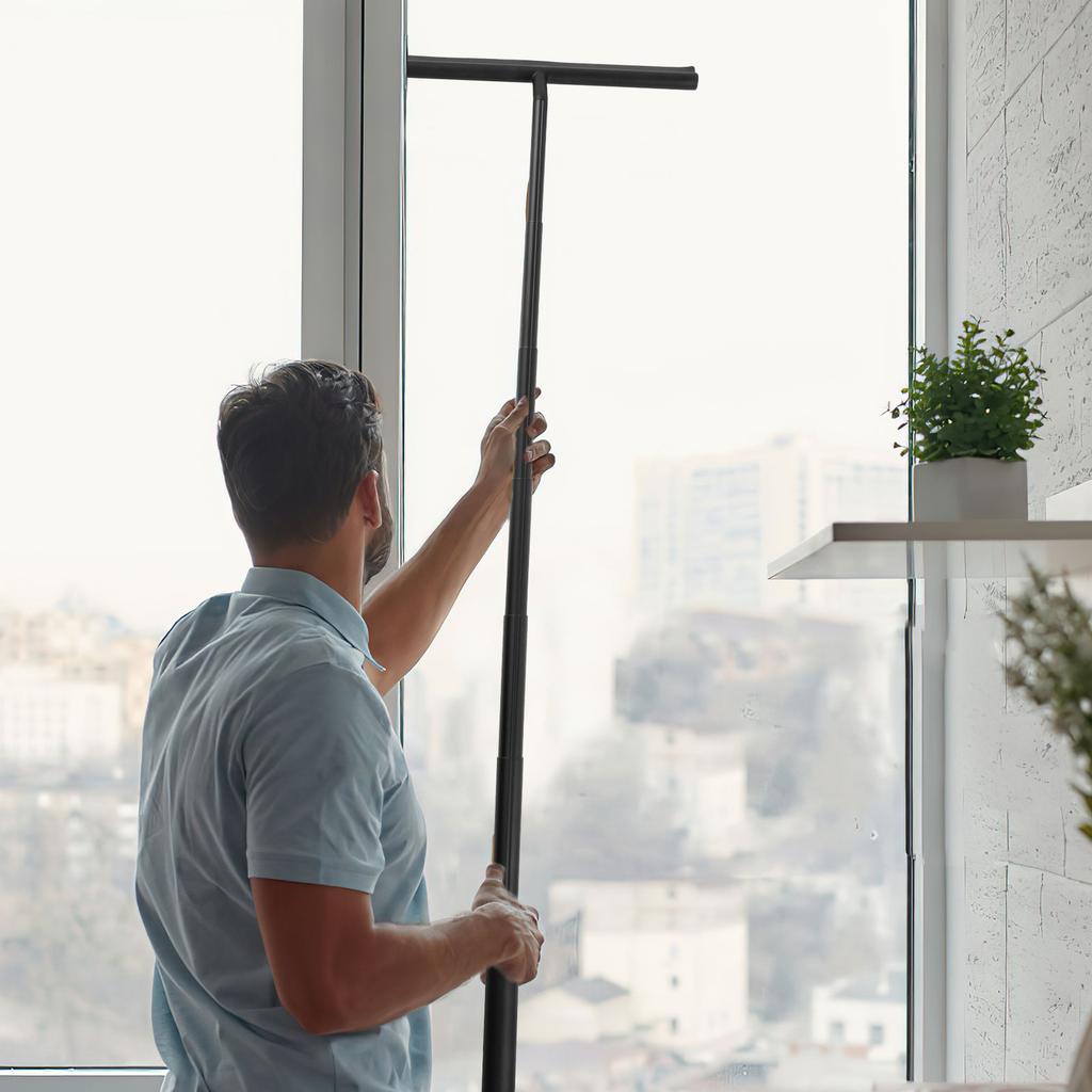 97cm Telescopic Shower Squeegee Stainless Steel Silicone Glass Door Clean Scraper with Hooks for Household Window Floor Cleaning