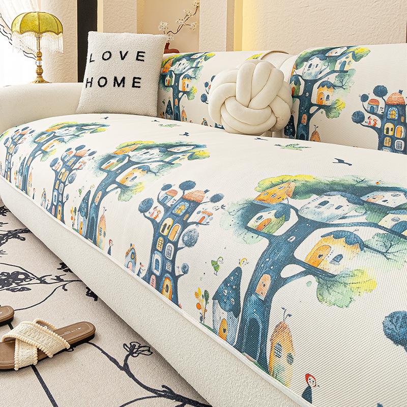 

New Summer Cool Ice Silk Sofa Mat Non-Slip Light Luxury High-End American Straight Row Seat Cushion 70*70cm