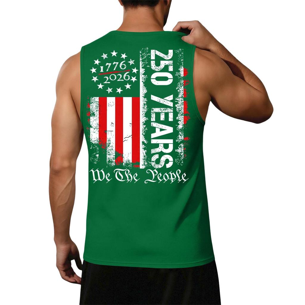 Men's Loose Fit Sleeveless Casual Tank Top Flag Print 250 Years SemiQuincentennial We The People Graphic Shirt Summer Workout Tee