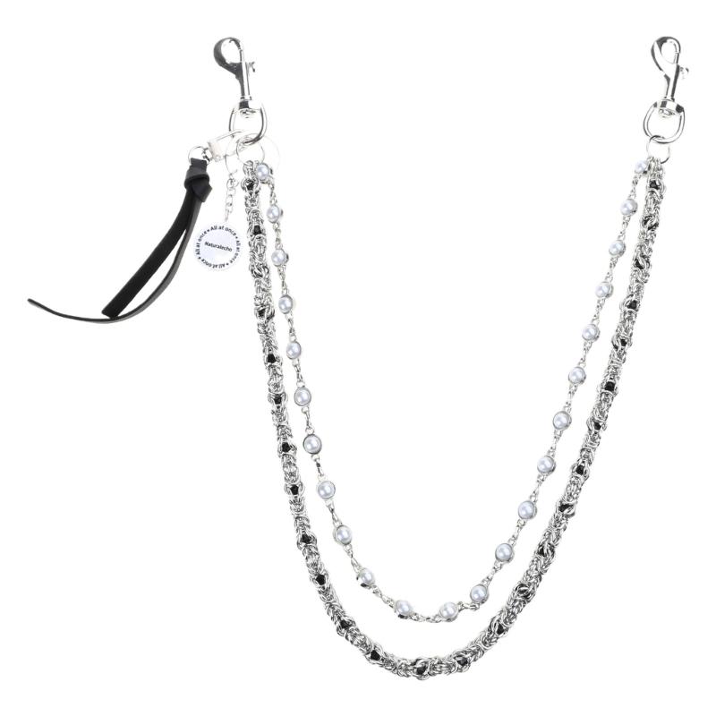 

Handmade Double Layer Beaded Trouser Chain Fashionable Bilayer Clamp Beads Biker Chain Unisex Accessory for Party