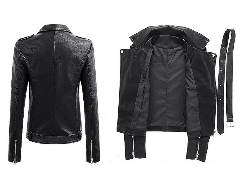 2022 Women's Short PU Leather Motorcycle Jacket - Spring/Autumn Fashion