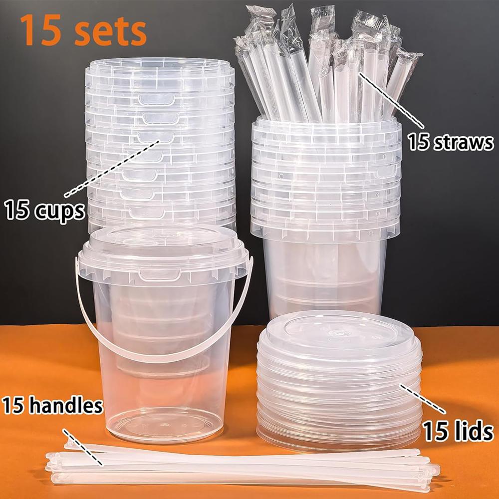 Plastic Cups with Lid and Straw,Disposable Coffee Cups with Lids for Iced Coffee,Smoothie,Milkshake,Cold & Hot Drinks, Sturdy