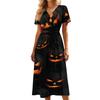 Women's V-Neck Short Sleeve Casual Dress with Halloween Print for Party and Daily Wear