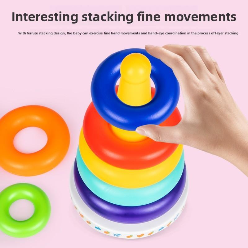 Baby Stacking Rainbow Tower Toy For Infants 6-12 Months Enhances Motor Skills