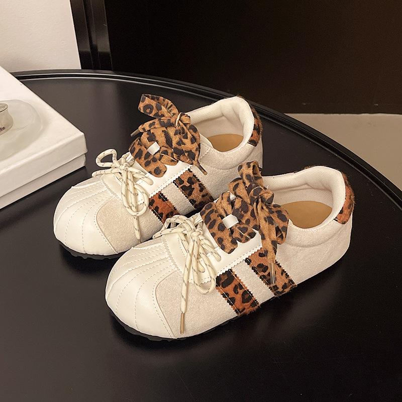 [Fanfuna] Retro Leopard Print German Training Shoes for Women's 2025 Autumn New Niche Design Pair of Shoelaces Casual Sports Shoes