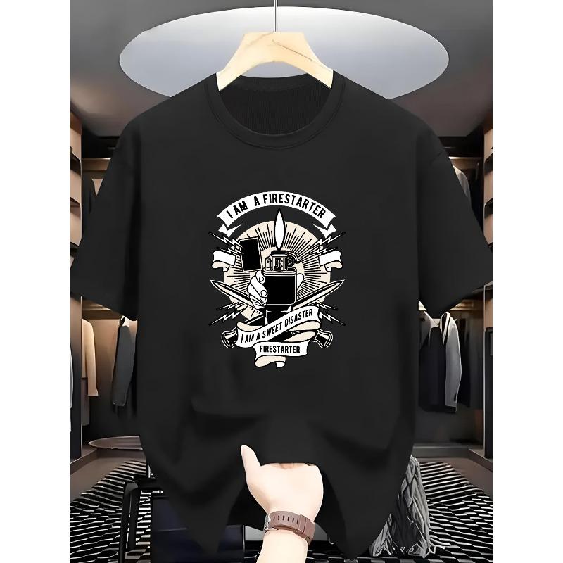 European sizes AM A FIRESTARTER Print Round Neck Short Sleeve T-Shirt, Individual Trendy Men'S Top