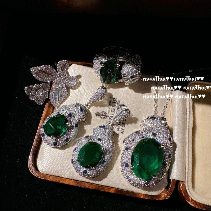 Colombian Emerald Cheetah Gemstone Necklace, Antique, Plated With 18K Gold, Malachite Green Cheetah Zircon Ring.