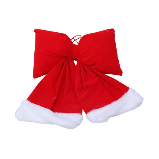 Velvet Christmas Bow Large Plush Stuffed Christmas Tree Hanging Bow with Fluffy White Fur Trim for Holiday Tree Fireplace Party Decoration