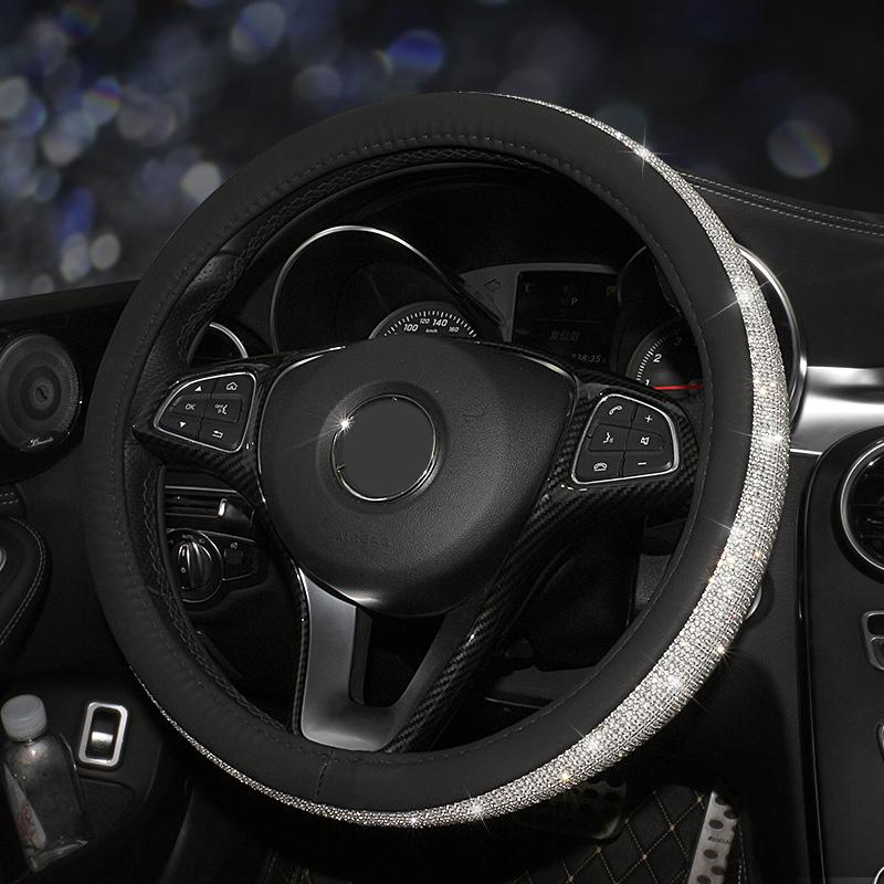 Carmen Crystal Steering Wheel Cover with PU Leather Bling Bling Sparkling Rhinestones Car Handle Protector Universal 15 Inch Black Carmen Crystal Steering Wheel Cover with PU Leather Bling Bling Sparkling Rhinestones Car Handle Protector Universal 15 Inch Black