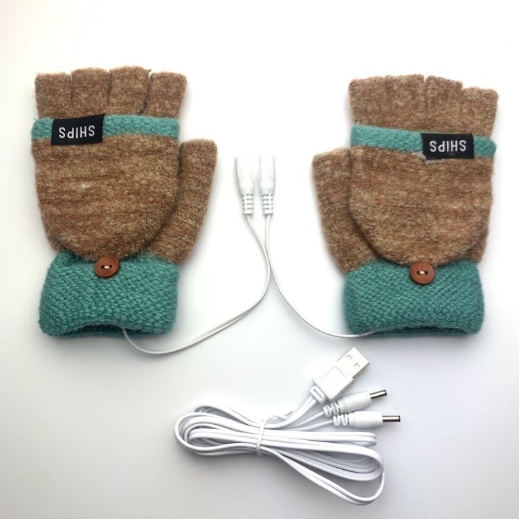 Rękawiczki ocieplające USB Damskie Bez palców z klapką Ochrona palców Rękawiczki elektryczne ogrzewane USB Biuro Outdoor Ciepło