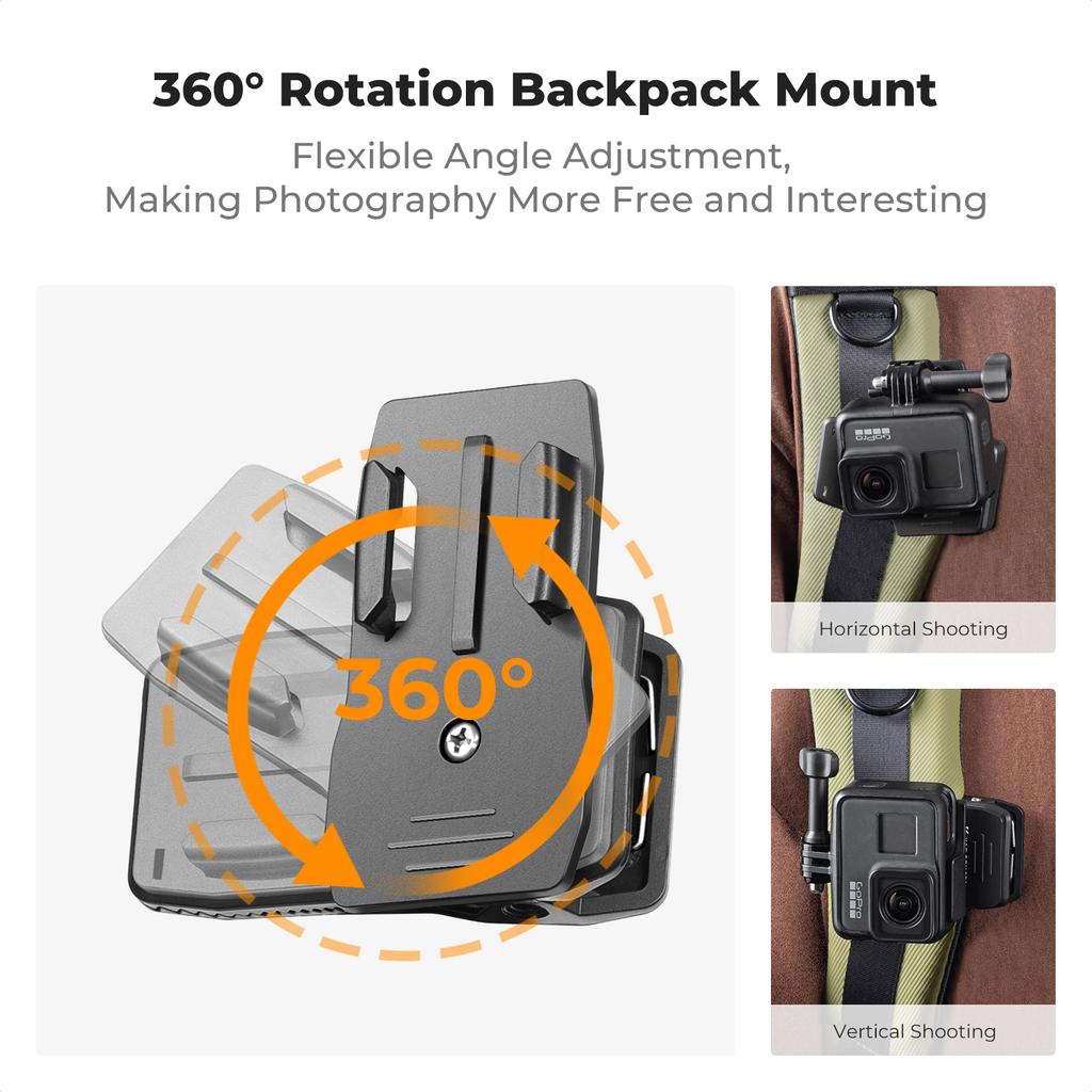 K&F CONCEPT Attacco Rapido a Clip Rotazione 360° per Spallaccio Zaino per Hero 13/12/11/10/9/8/7/6/5/4 Black DJI Osmo Action 5 Pro/4 Fotocamera