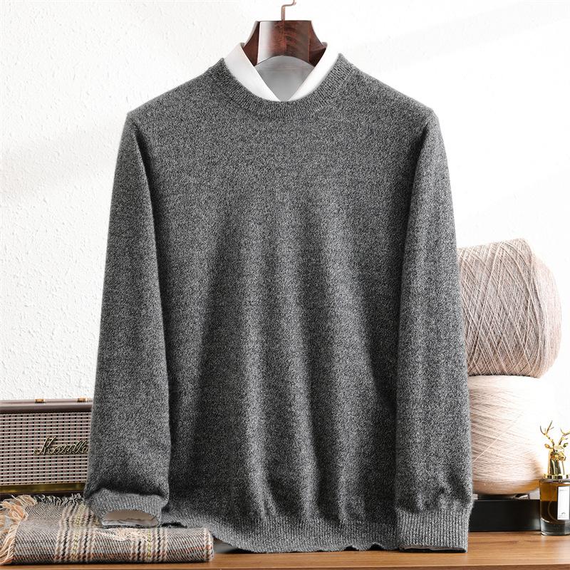 Autumn And Winter Men'S Sweater 100% Pure Cashmere Sweater Round Neck Long Sleeve Simple Business Casual Knitted Cashmere Sweater