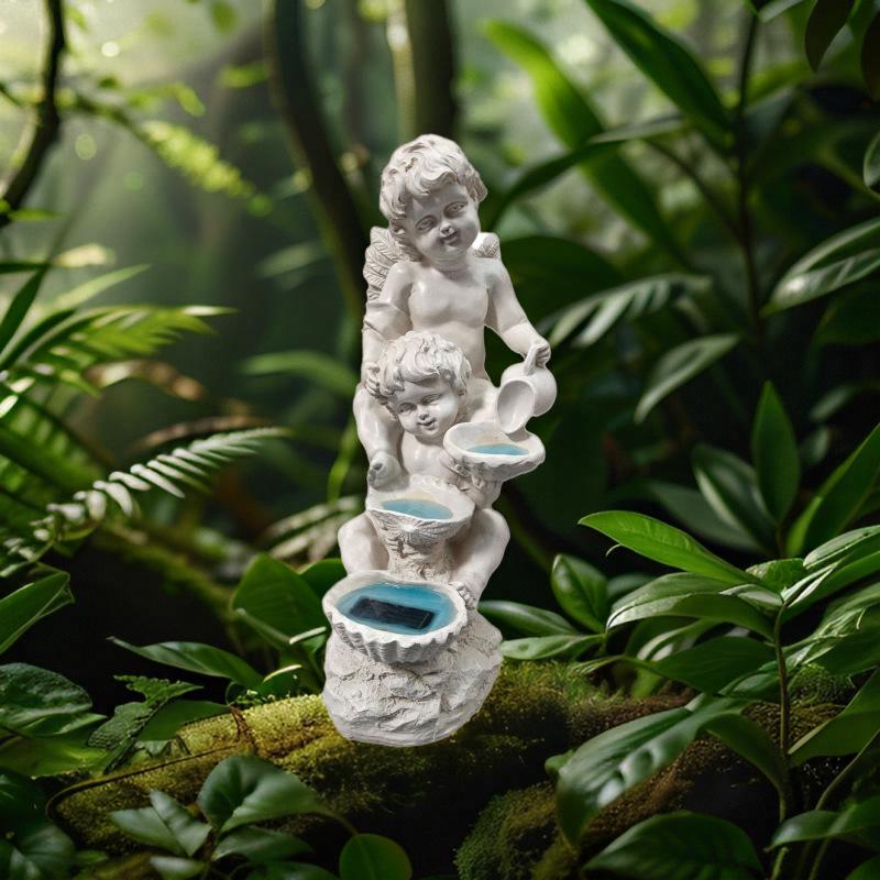European Style Solar Angel Resin Water Flow Lights for Garden Decor