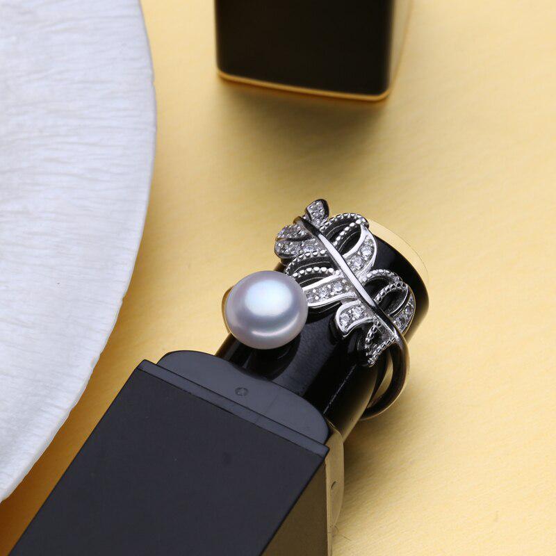 LSOOYH Blatt-natürliche Süßwasserperlen-Ringe für Frauen, zierlicher Bohemia-Zirkonia-verstellbarer Ring