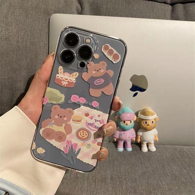 

Picnic Bear iPhone 14 Pro Max/13/12/11/XS/8/7 Transparent Soft Case Apple 15 Pro Max