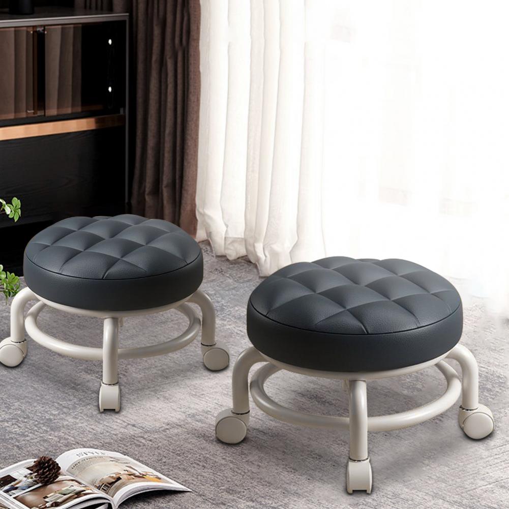 Tabouret à chaussures robuste, surface en similicuir, rembourrage en éponge, pieds en métal, pivotant à 360 degrés, tabouret bas rond, articles ménagers