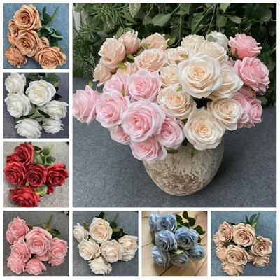 Silk Artificial Rose Flowers Floral Art Rose Flower Bouquet 9-heads Rose Flowers  Living Room