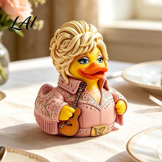 Colorful Rhinestone Duck Decorations Charming Novelty Ornament Musical Theme with Guitar Creative Music Inspired Figurines Decor Decorative