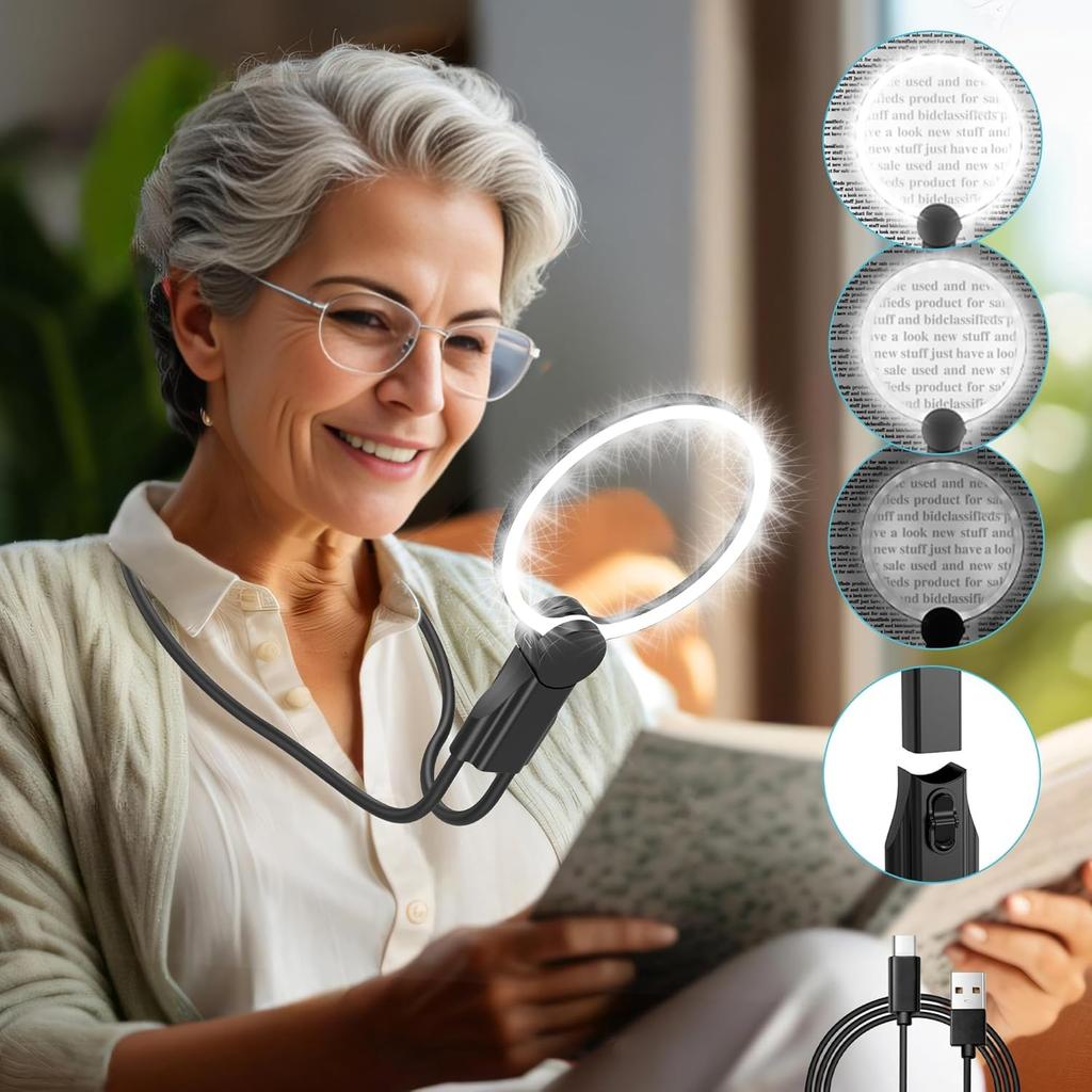 Magnifying Glass with Light for Reading: 5X Hands Free Magnifying Glass Magnifier with Light and Stand 24 Ultra-Bright LED Flexible Gooseneck