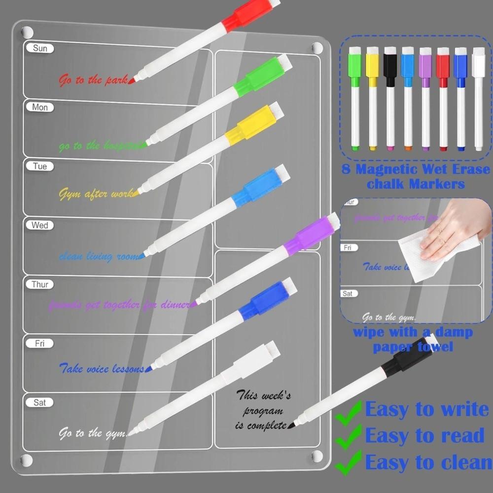 Reusable Magnetic Acrylic Weekly Planner Transparent Erasable Memo Board Kitchen