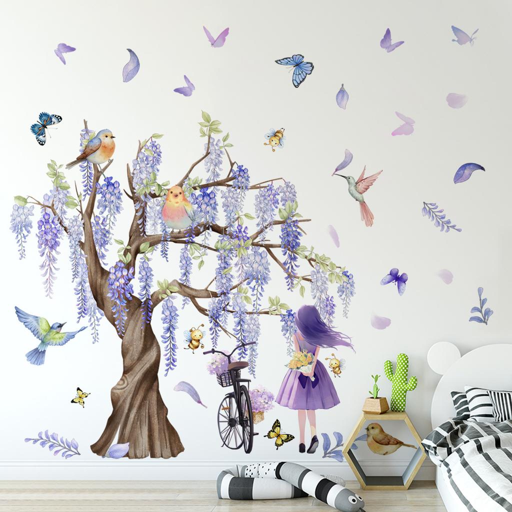 Living Room Wall Decals Bird Plant Leaf Butterfly Wall Stickers for Children Kids Room Bedroom Home Decoration Mural Wallpaper