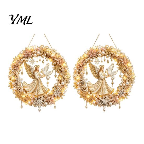 Holiday Gift for Friends 2Pcs Pearl Diamond Christmas Ornament Set, 2D Acrylic Glitter Hanging Tree Pendants Decor with Ribbon, Festive Pendant Party
