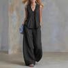 Women's Fashion Casual Solid V-Neck Ruched Loose Sleeveless Casual Wide Leg Pants Two Piece Set