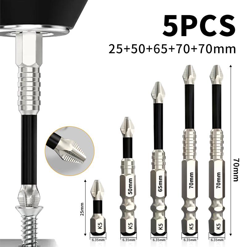 Anti-Slip Shock-Resistant Phillips Screwdriver Bit, Strong Magnetic, 25-150mm, High Hardness