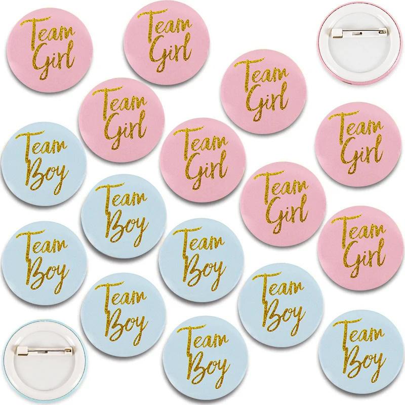 10Pcs Team Boy Girl Button Pins Gender Reveal Tinplate Badges Gift for Guests Gender Reveal Party Supplies Baby Shower Decor