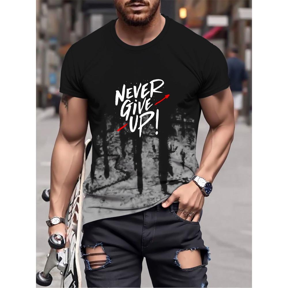 

Удобный и дышащий топ Never Give с принтом для мужчин, повседневная эластичная футболка с короткими рукавами, подходит для летних занятий в спортзале XL