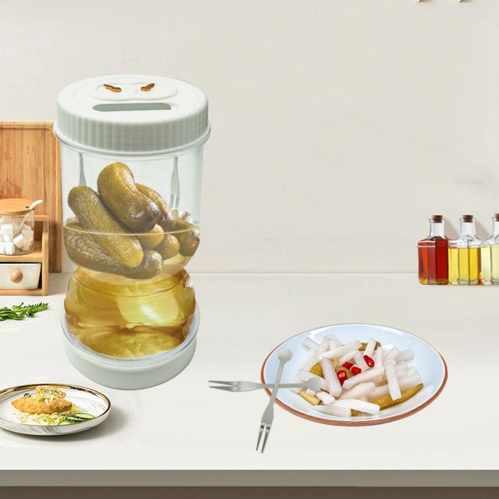 50oz Nádoba na oddělování nálevu z okurek Tvar přesýpacích hodin s vidličkou Nádoba na okurky a olivy Nepropustný Plastový Sušič zeleniny Jalapeno
