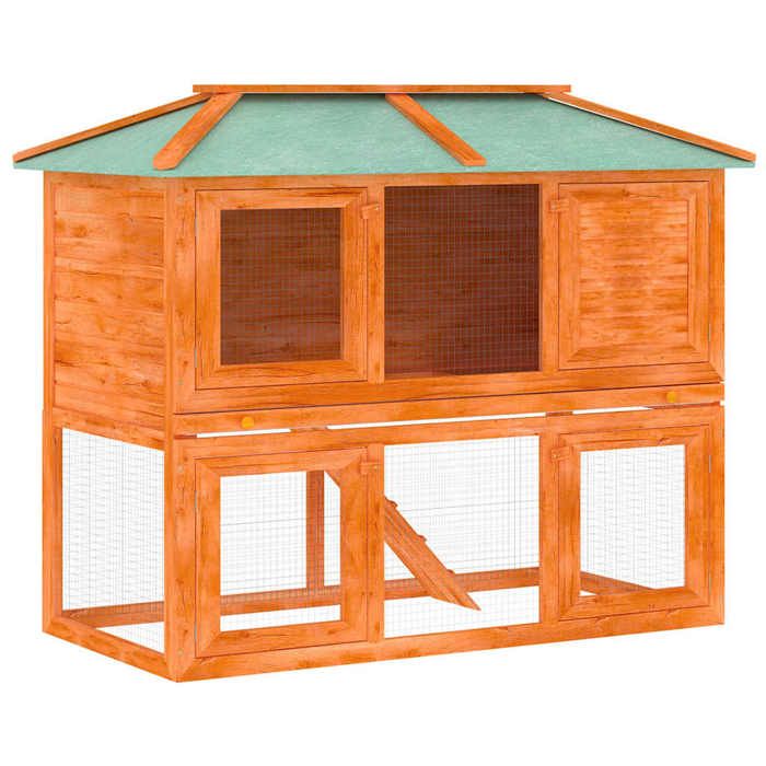 Clapier - Maison Exclusive - 2 niveaux - Bois de pin avec toit vert - Plateau coulissant
