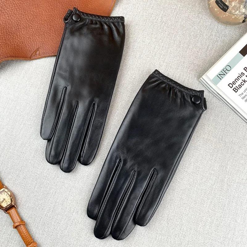 White Genuine Leather Gloves Ladies Hand Warmer Driving Cycling Windproof Guantes Sheepskin Split Finger Luxury Gloves