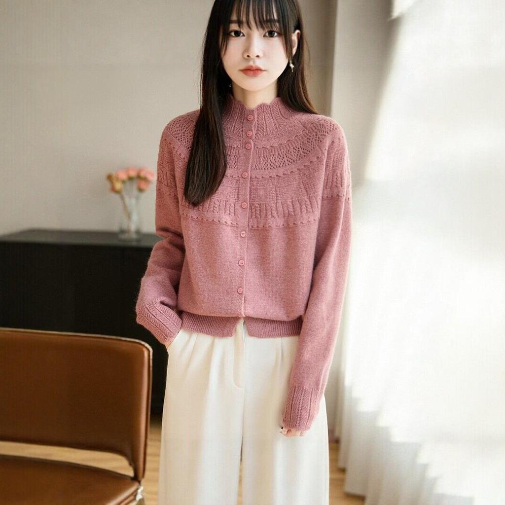 Korean Style Heavy Gauge Crochet Knit Cardigan for Women - Spring/Autumn, Versatile Petite Sweater, Gentle Top
