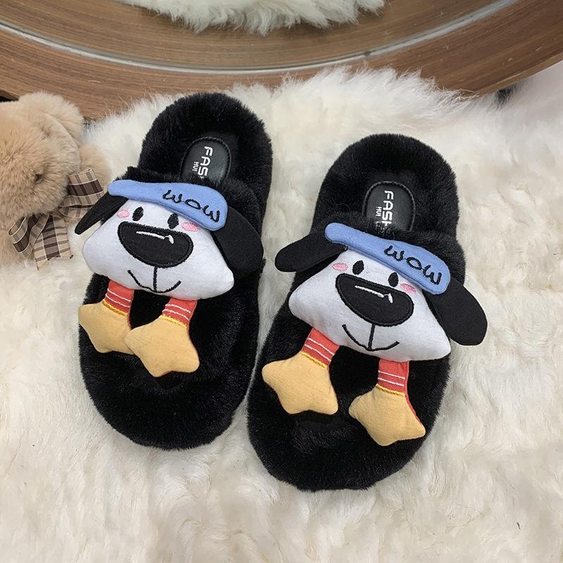 Niedliche Cartoon-Puppe Mädchen Hausschuhe Baumwollhausschuhe Herbst und Winter Nische Indoor Zuhause Rutschfest Warm Flauschige Hausschuhe
