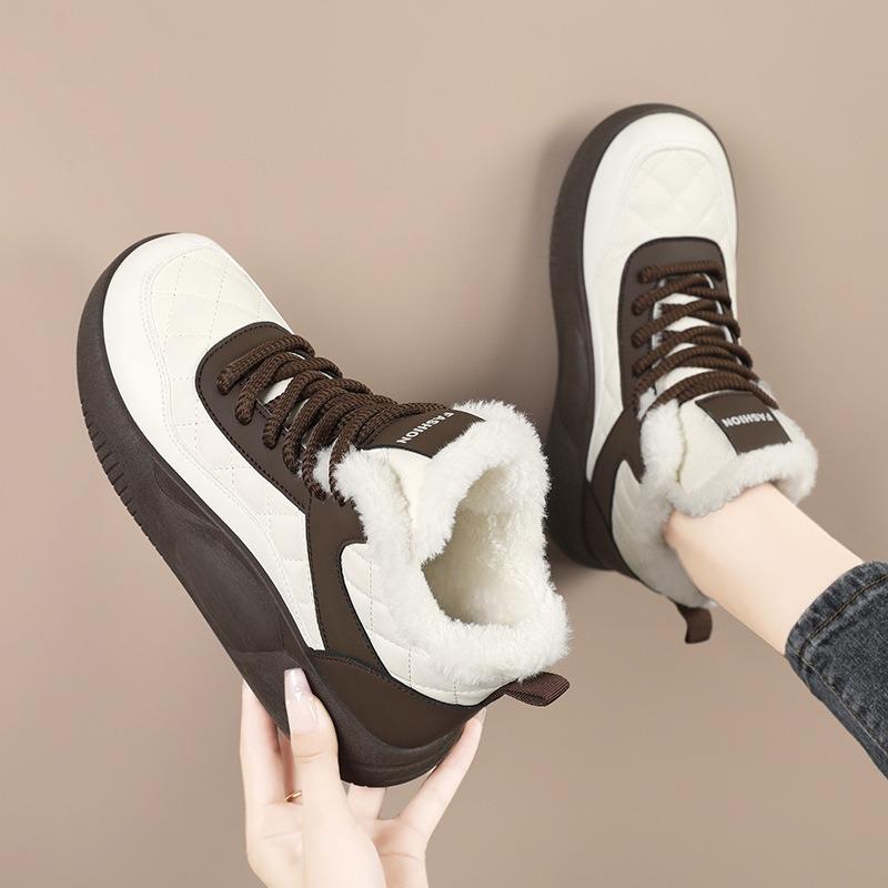 Cotton Shoes Women's Winter High-top Velvet Thickened Warm Thick-soled Fur Integrated Snow Boots Waterproof and Proof