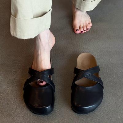 Versione con armadio blu~ incrocio retro con testa a sacco a suola spessa e mezze pantofole da indossare fuori primavera ed estate nuova pelle morbida a un pedale Birkenstoc