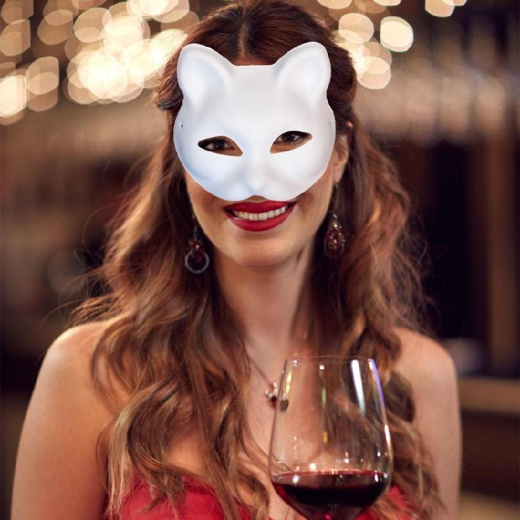 Unpainted Masquerades Mask Cats Face Mask for Halloween Including Furry Fabric Trim Net Cloth Adhesive Fabric