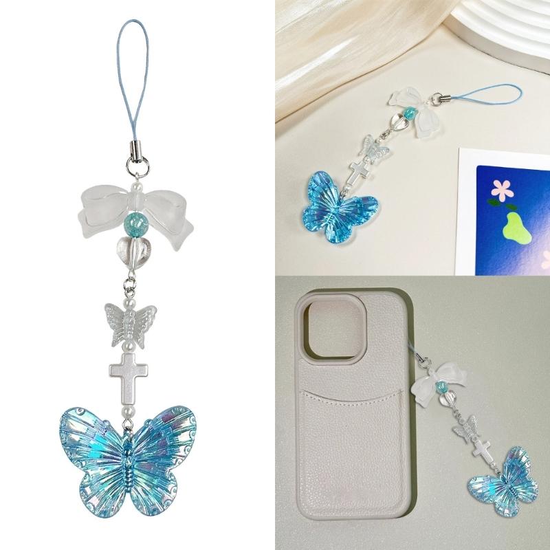 Elegant Butterfly Phone Lanyard Multipurpose Phone Charm Ornament Acrylic Pendant Mobile Accessory for Women Daily Use