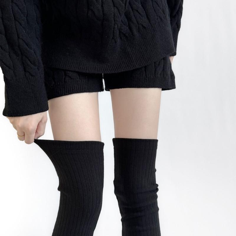Ribbed Knit Slimming Thigh High Long Socks Elegant Solid Color Designs Flared Over Knee Leg Warmers Stockings for Women