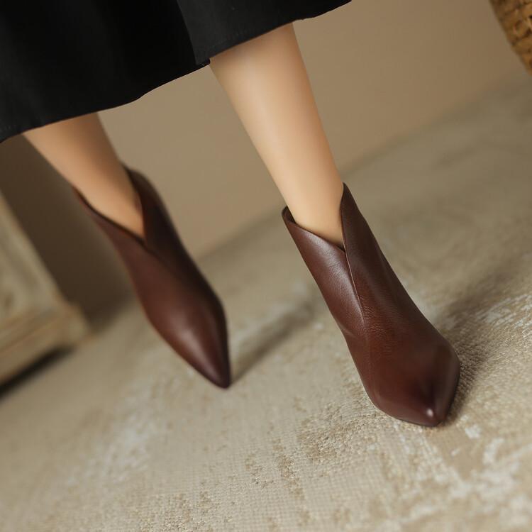 High Quality V-mouth Short Boots Women's Spring and Autumn Single Boots and Ankle Boots French Elegant Pointed Thin Heel Four-season Bare Boots