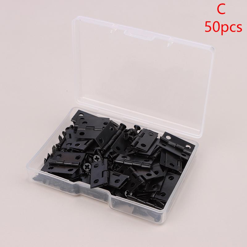 50Pcs/Box Hinges + 200 Screws Iron Gold Silver Black Bronze 4 Holes Durable Furniture Hardware Mini Hinge Decor