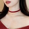 Vintage Wine Red Velvet Pearl Choker Necklace