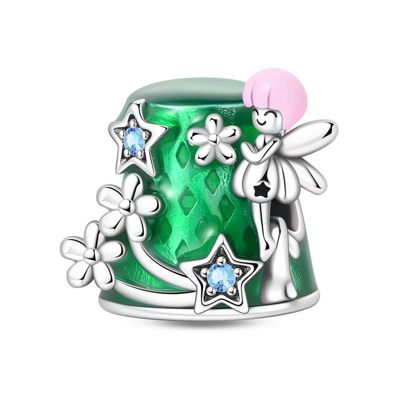925 Silver Green St Patricks Clover Pendant DIY Charm Beads for Original Bangle Charms Bracelet Women Jewelry
