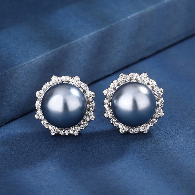 Jewelry Copper Bottom Gold-Plated Inlay Imitation Gray Pearl Pearl Round Set 16-12Mm