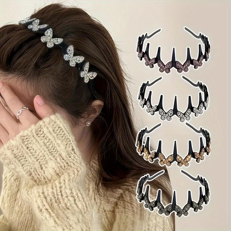 Wellenförmiges Stirnband Strass-Schmetterlings-Stirnband Gewelltes Stirnband Ganztägig Tragbar Haarschmuck Hält abstehende Haare für Damen Erwachsene Teenager