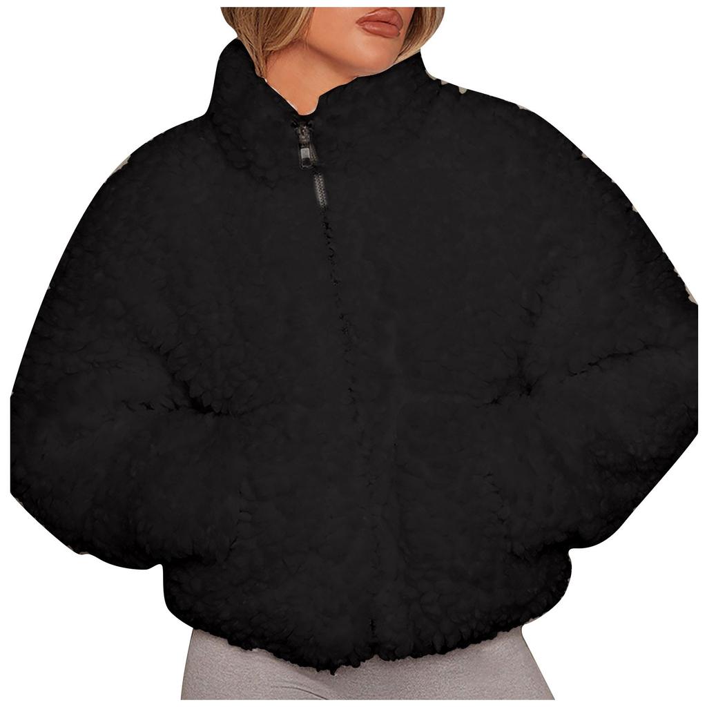 Ladies Casual High-necked Long-sleeved Button Lamb Velvet Casual Jacket Top